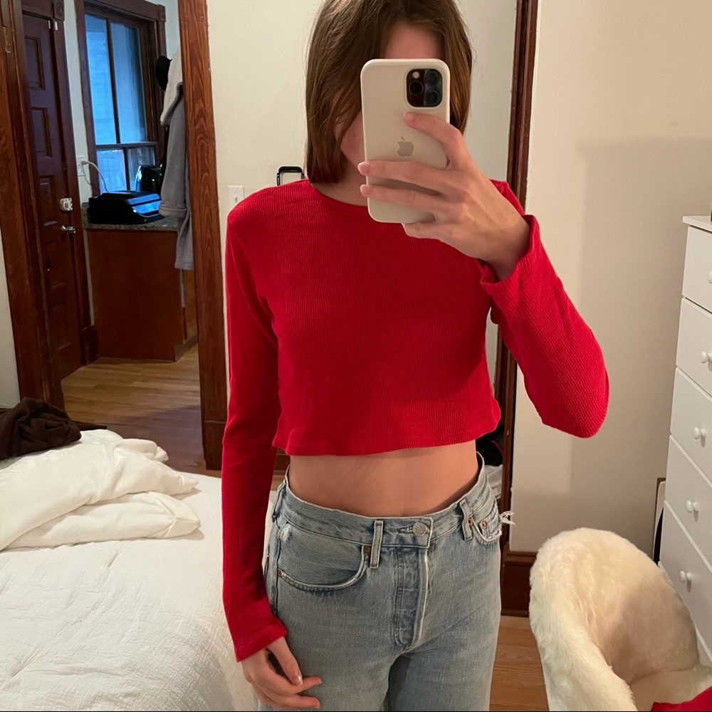 Cropped Red Brandy Melville Long Sleeve